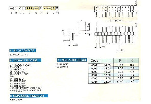 2.54mm PH01C2系列 排针 / 排母